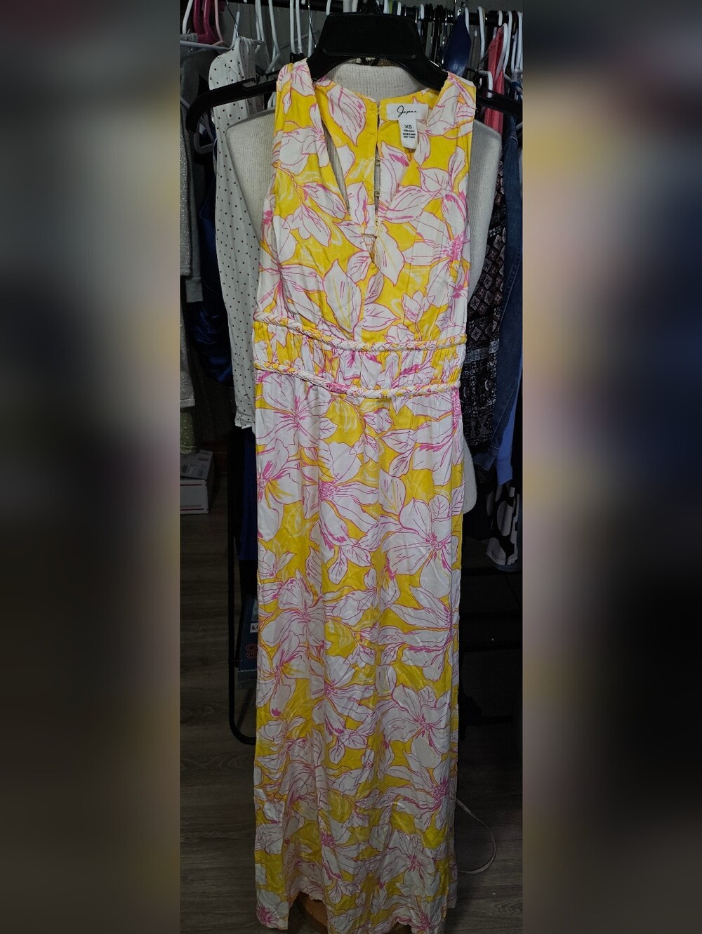 Resort Style  Yellow and Pink Floral Maxi Dress. Sz XS